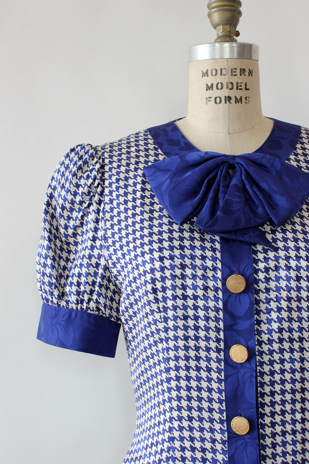 Cobalt Silk Houndstooth Shirtdress S/M