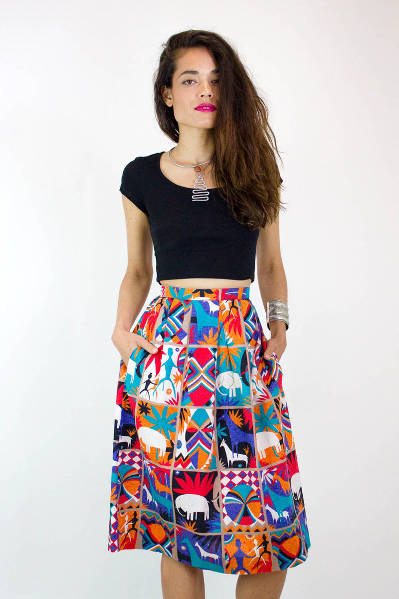 Tribal Block Print Cotton Skirt XS/S
