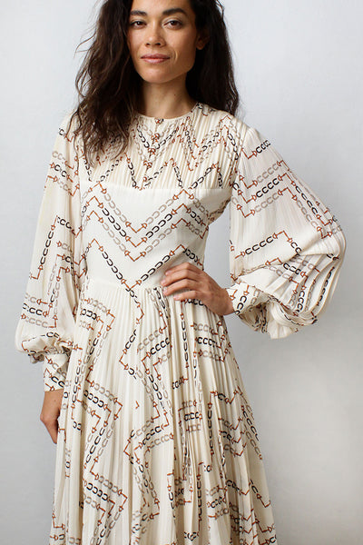 Gucci Horseshoe Silk Pleated Dress S OMNIA