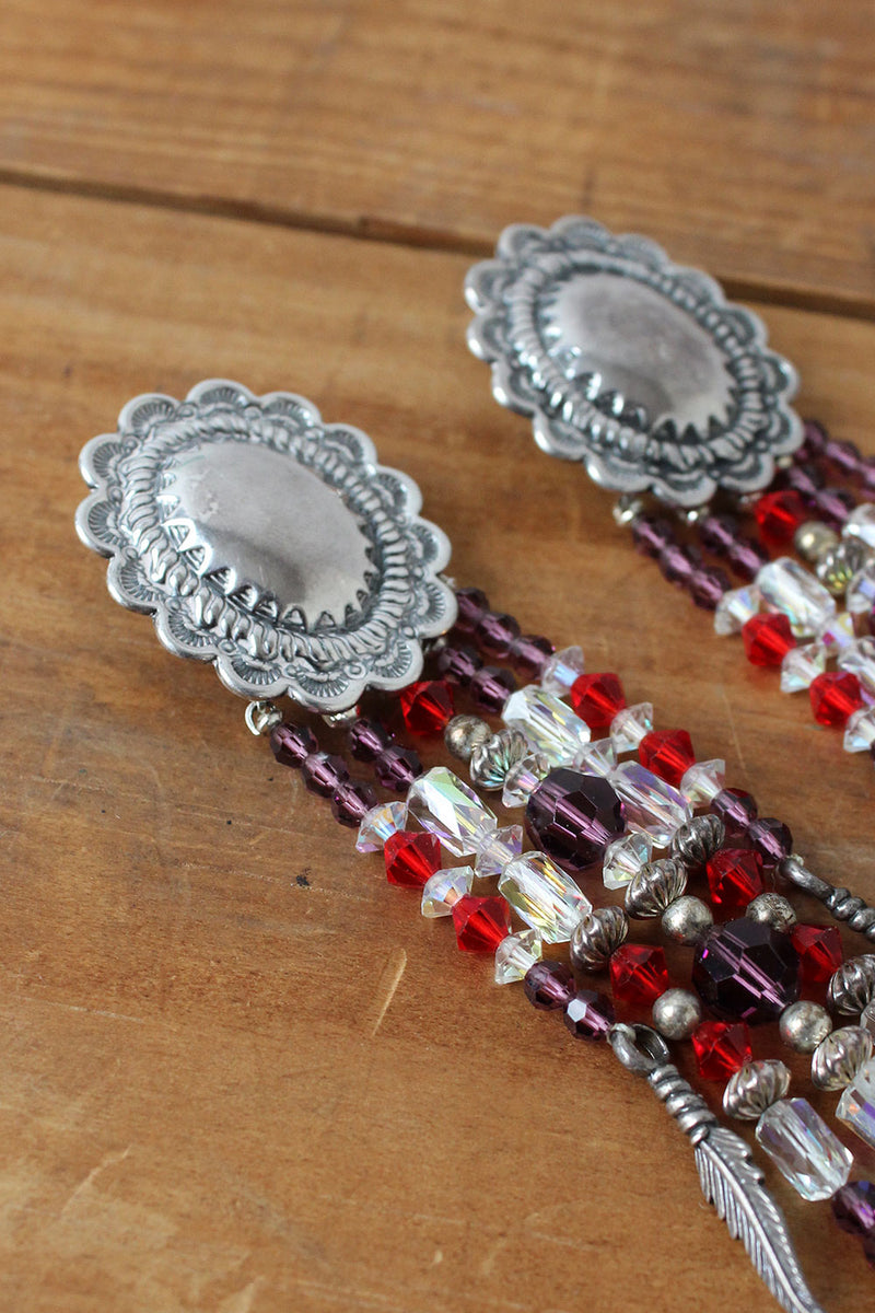 Concho Beaded Feather Statement Earrings