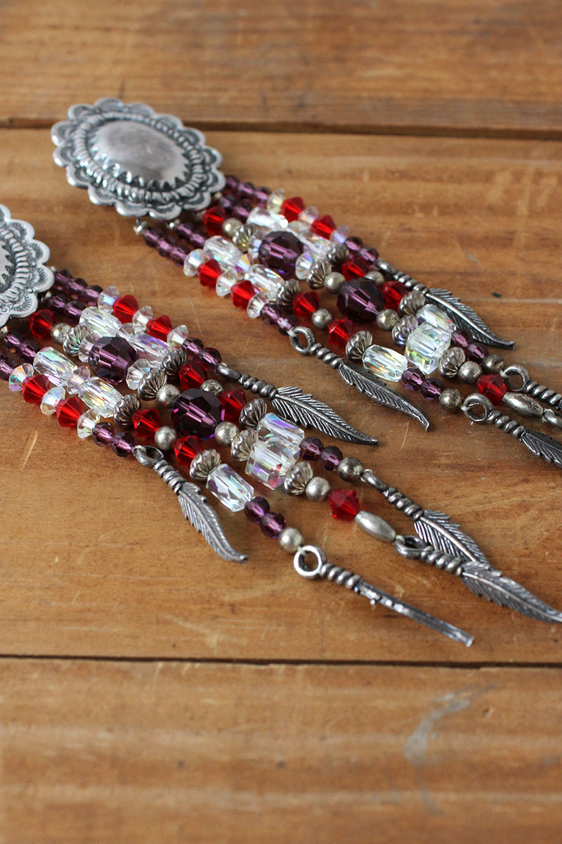 Concho Beaded Feather Statement Earrings