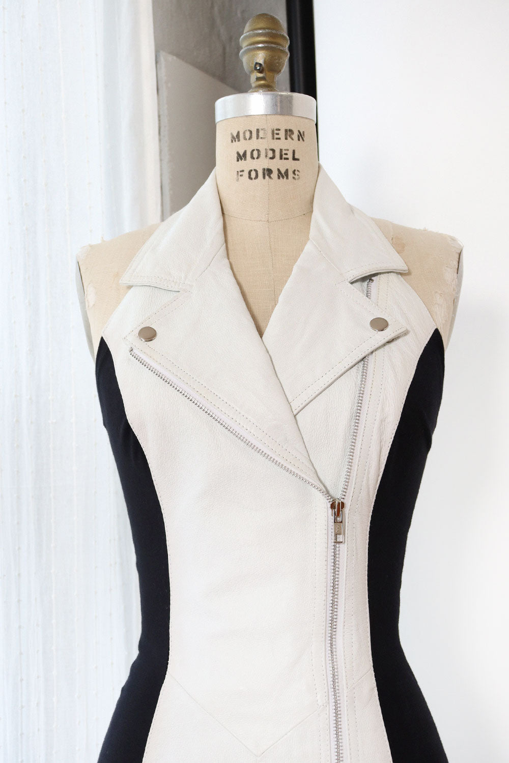 White Leather Moto Bodycon Dress S