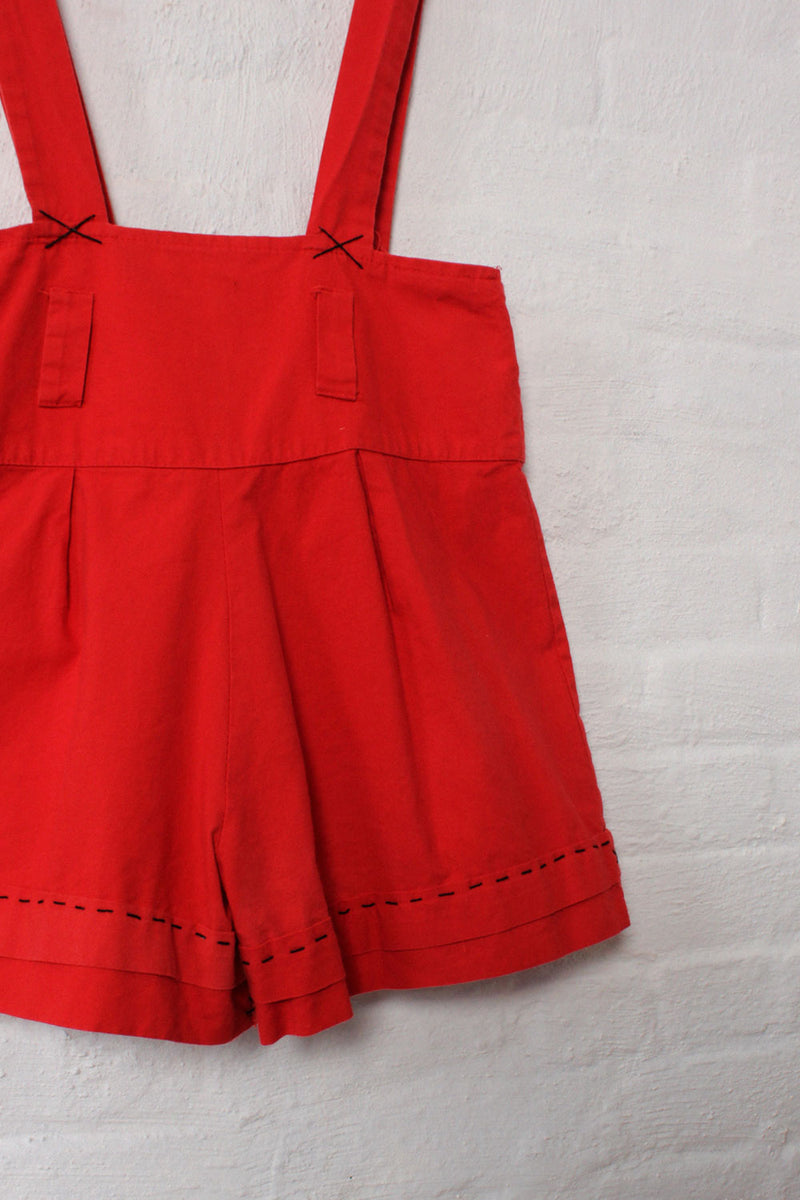 Red Cotton Suspender Shorts M