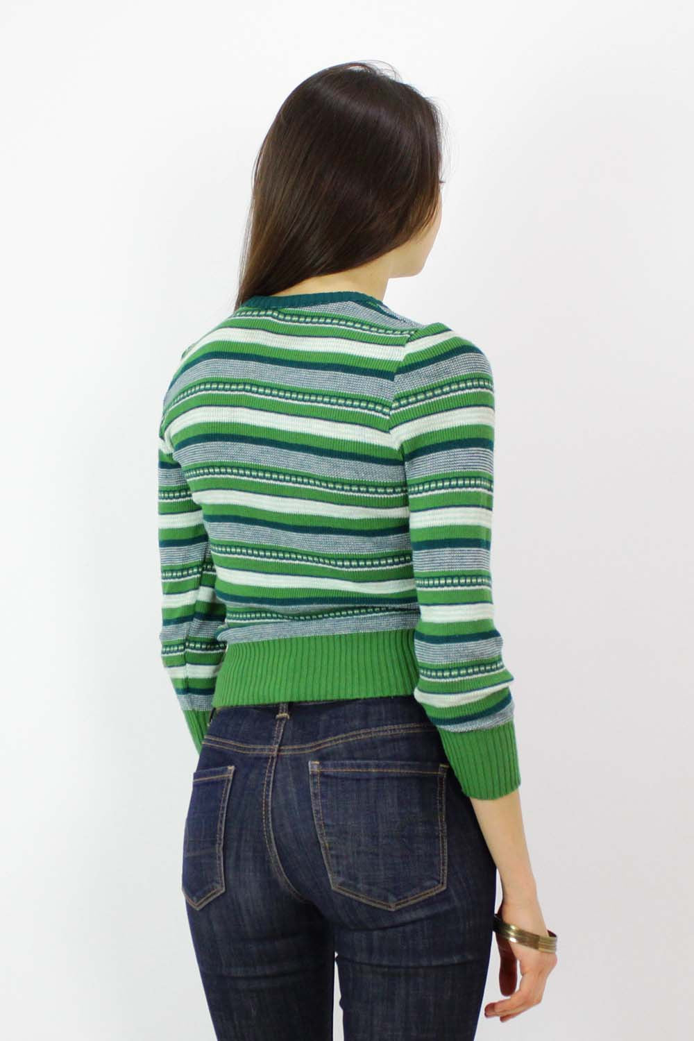 Mossy Green Striped Knit Top XS/S