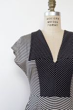 Stripe Dot Stripe Pleated Dress S-S/M