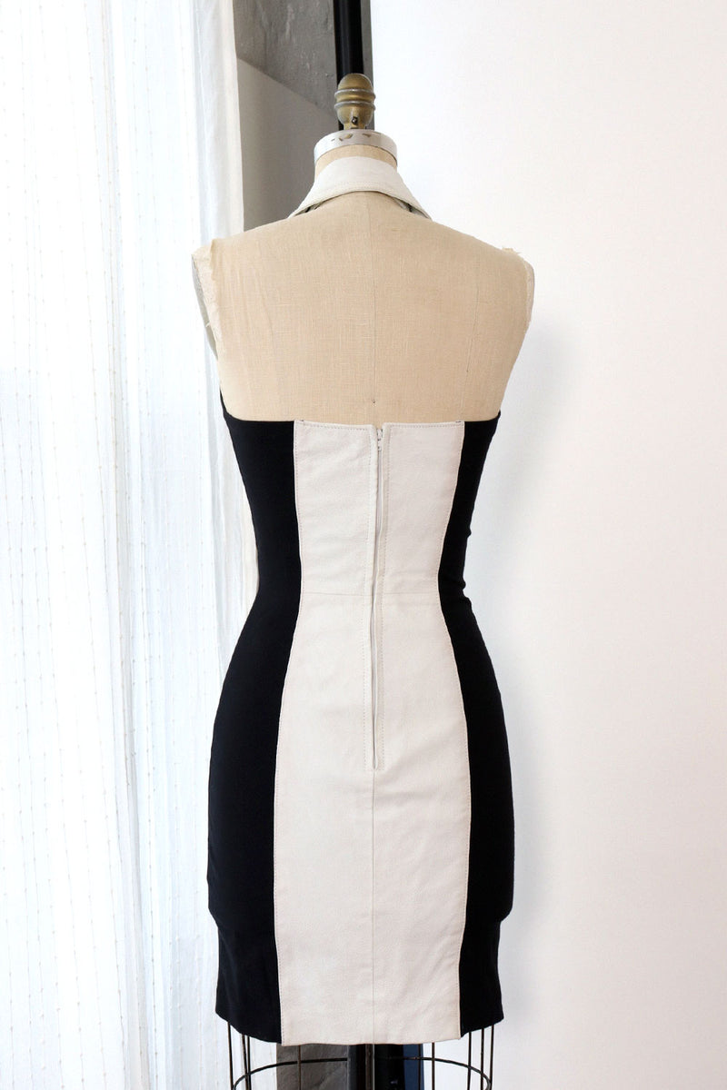 White Leather Moto Bodycon Dress S OMNIA White Leather Moto Bodycon Dress S OMNIA