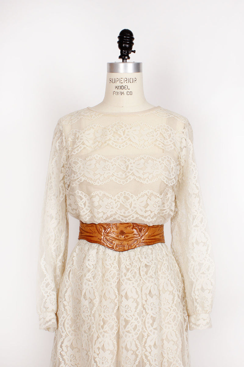 70s Ivory Lace Maxi Dress S/M OMNIA 70s Ivory Lace Maxi Dress S/M OMNIA