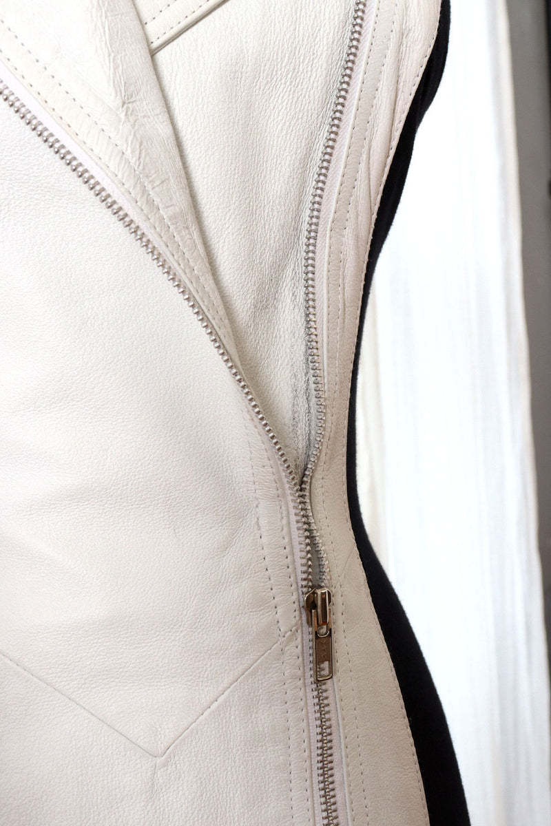White Leather Moto Bodycon Dress S OMNIA White Leather Moto Bodycon Dress S OMNIA