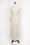 70s Ivory Lace Maxi Dress S/M