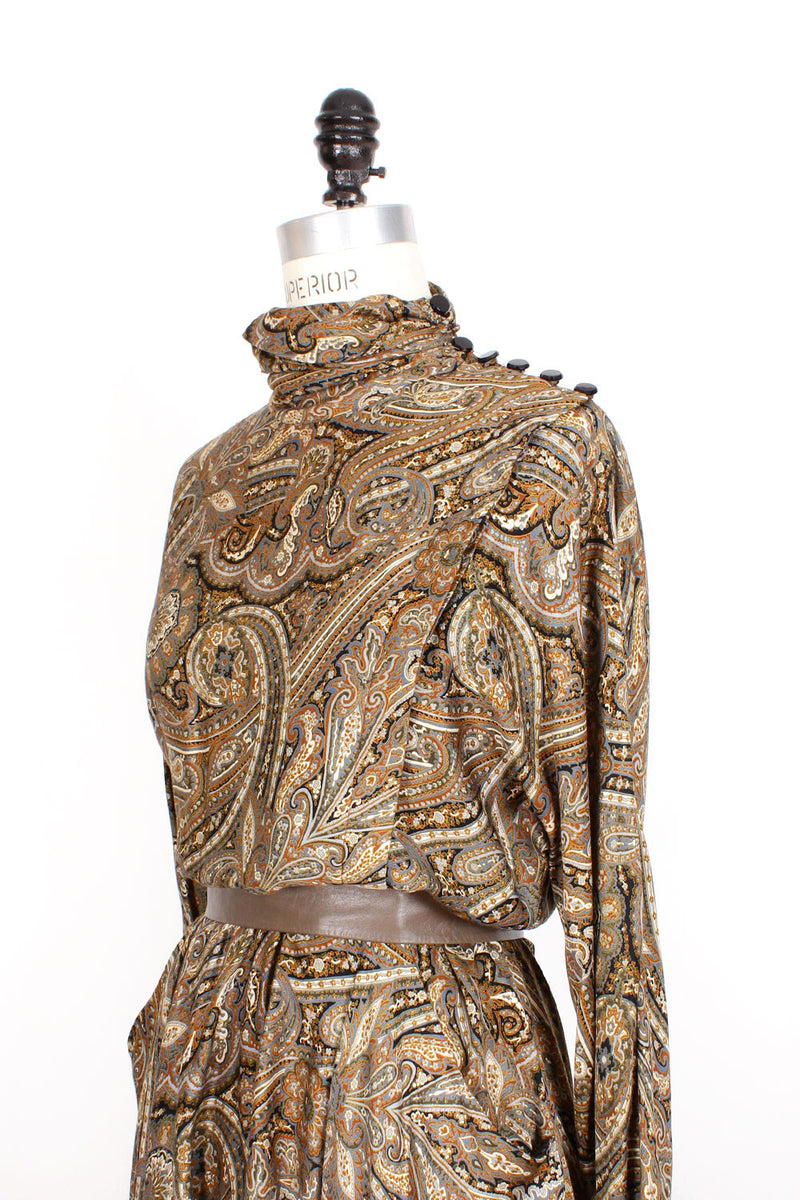 Paisley Flared Long Sleeve Dress M