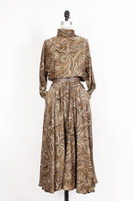 Paisley Flared Long Sleeve Dress M