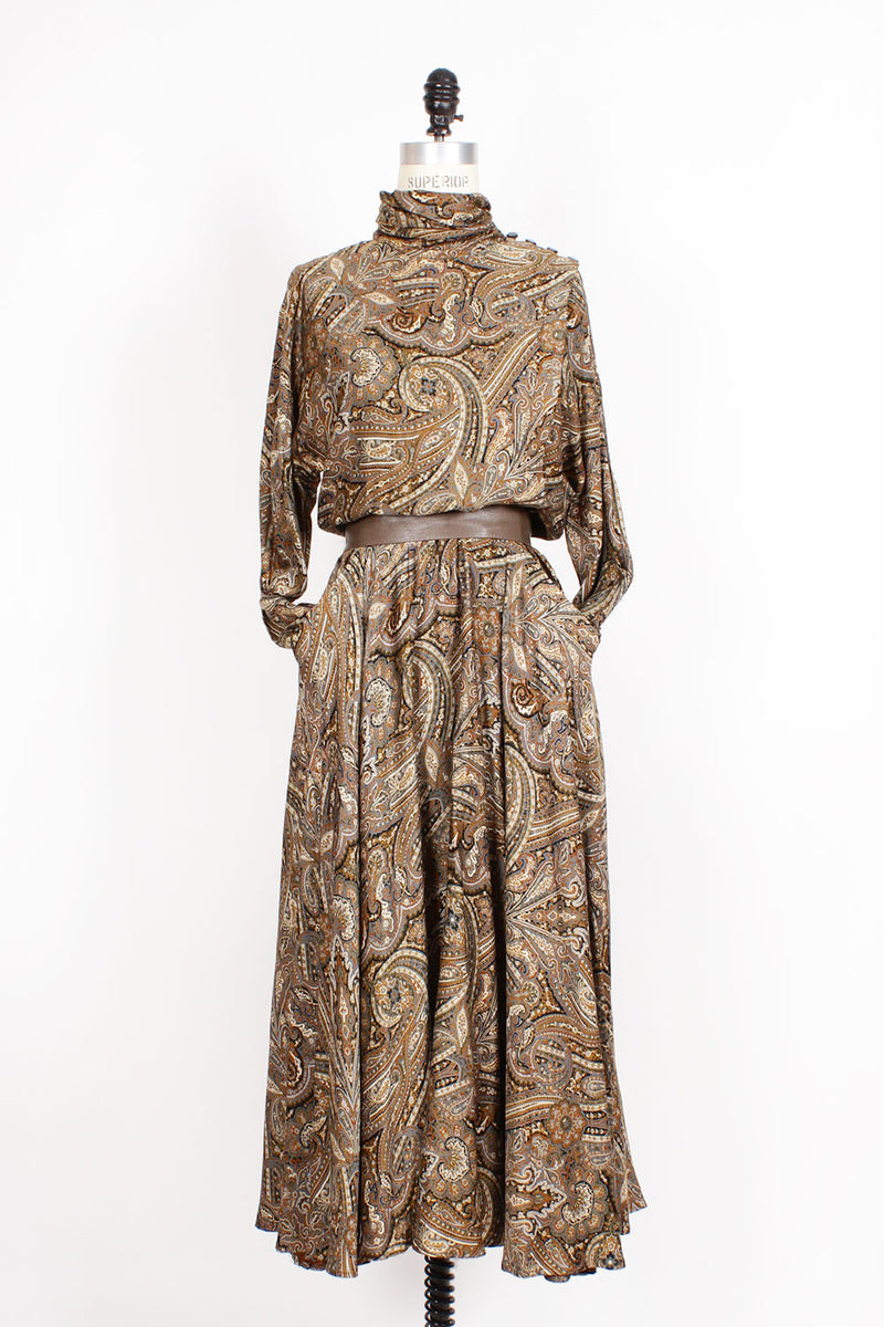 Paisley Flared Long Sleeve Dress M