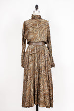 Paisley Flared Long Sleeve Dress M