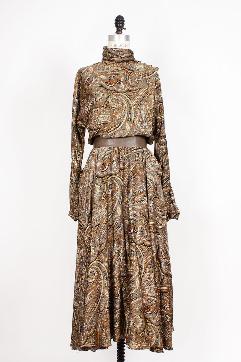 Paisley Flared Long Sleeve Dress M