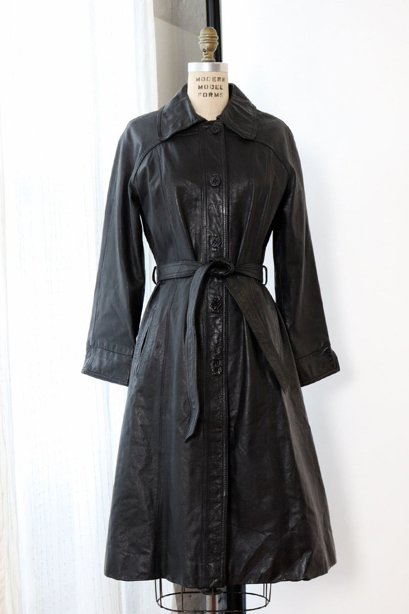 Jet Leather Belted Trench S/M