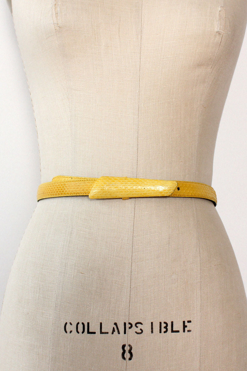 Yellow Snakeskin Skinny Belt