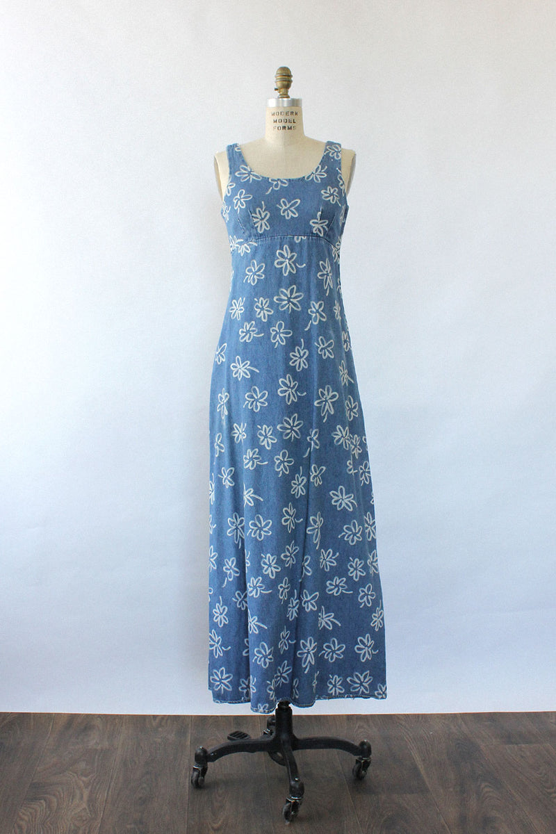 Lace-Up Denim Maxi Dress S