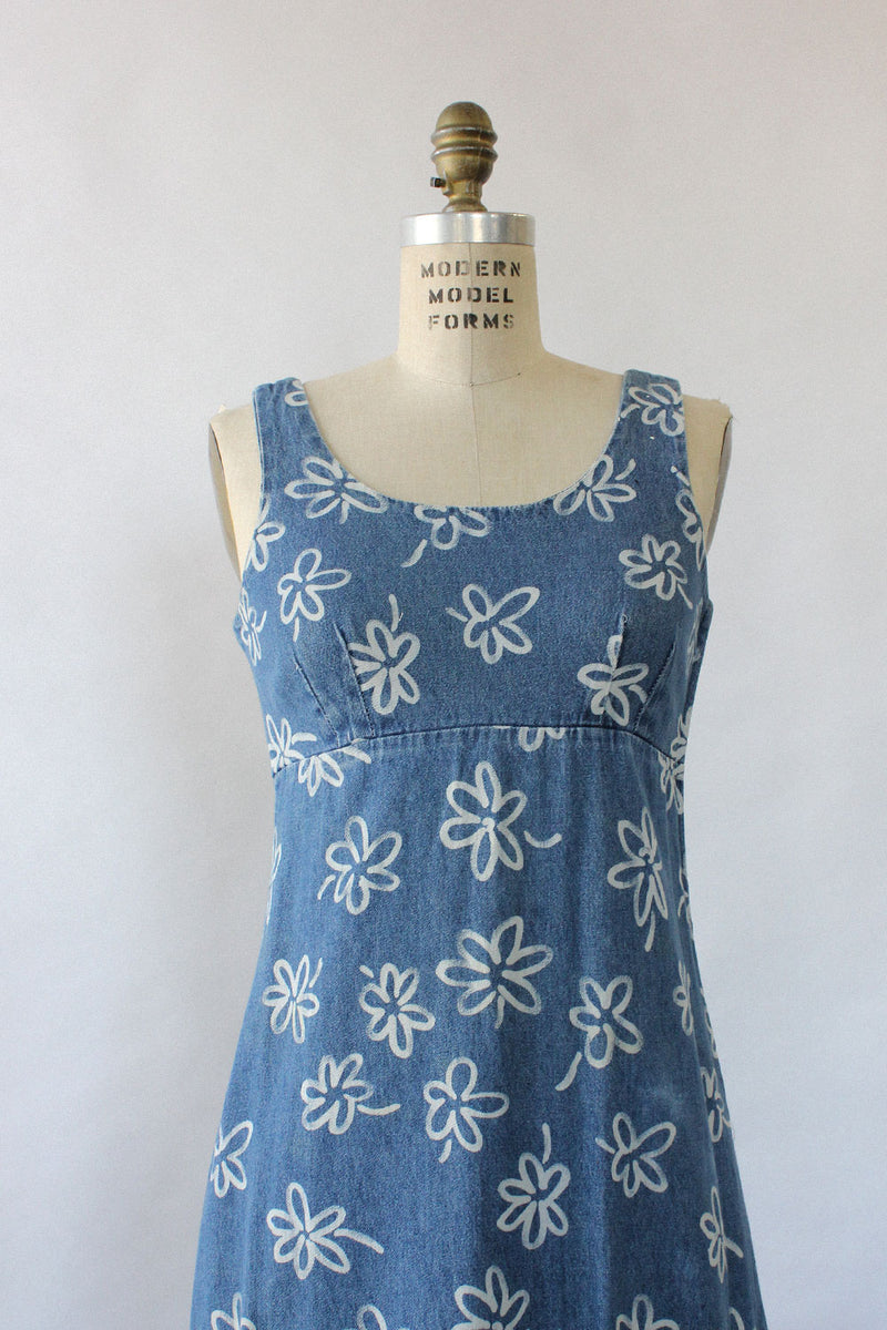 Lace-Up Denim Maxi Dress S