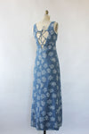 Lace-Up Denim Maxi Dress S