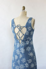 Lace-Up Denim Maxi Dress S