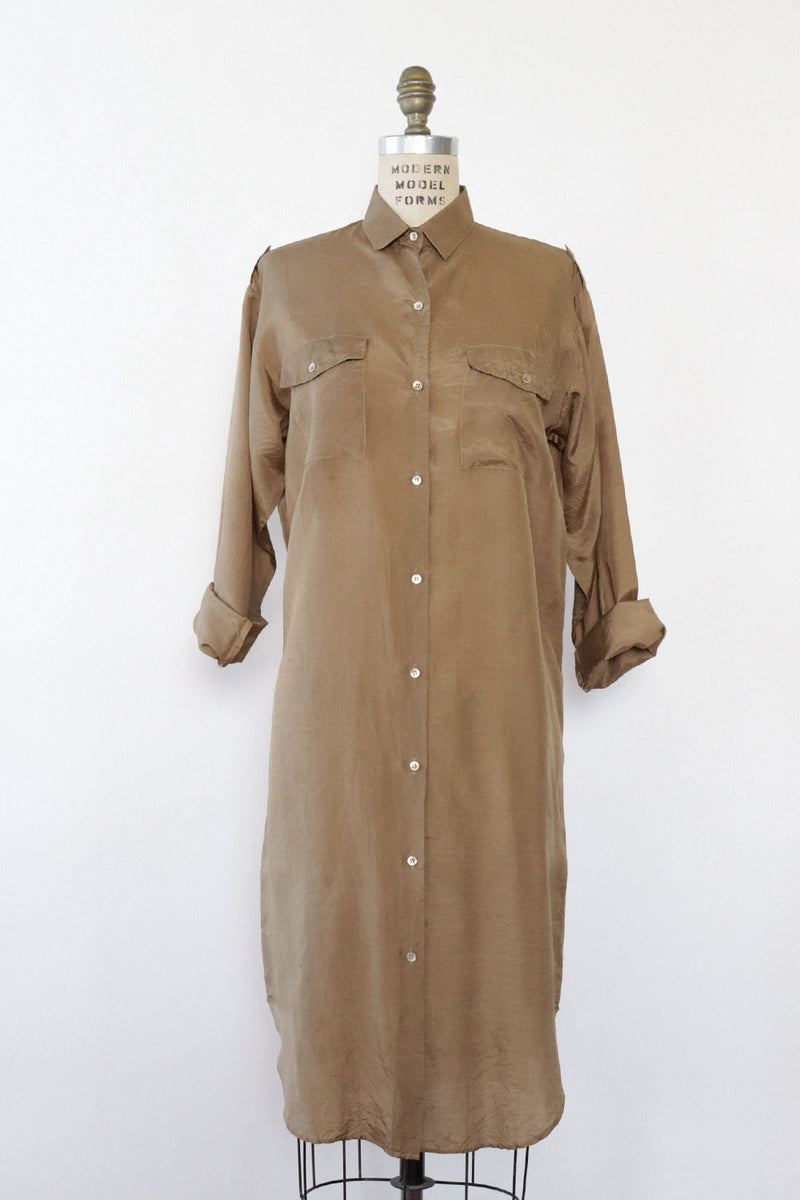 Tan Silk Shirtdress XS/S