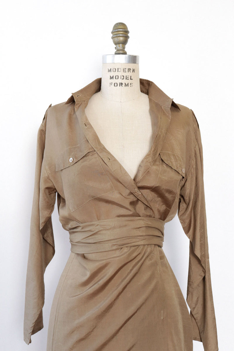 Tan Silk Shirtdress XS/S