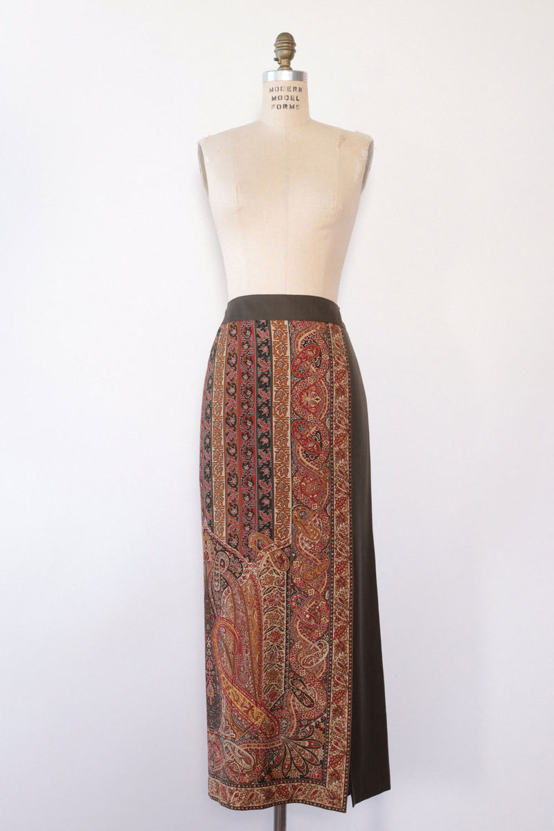 Silk Paisley Straight Skirt L