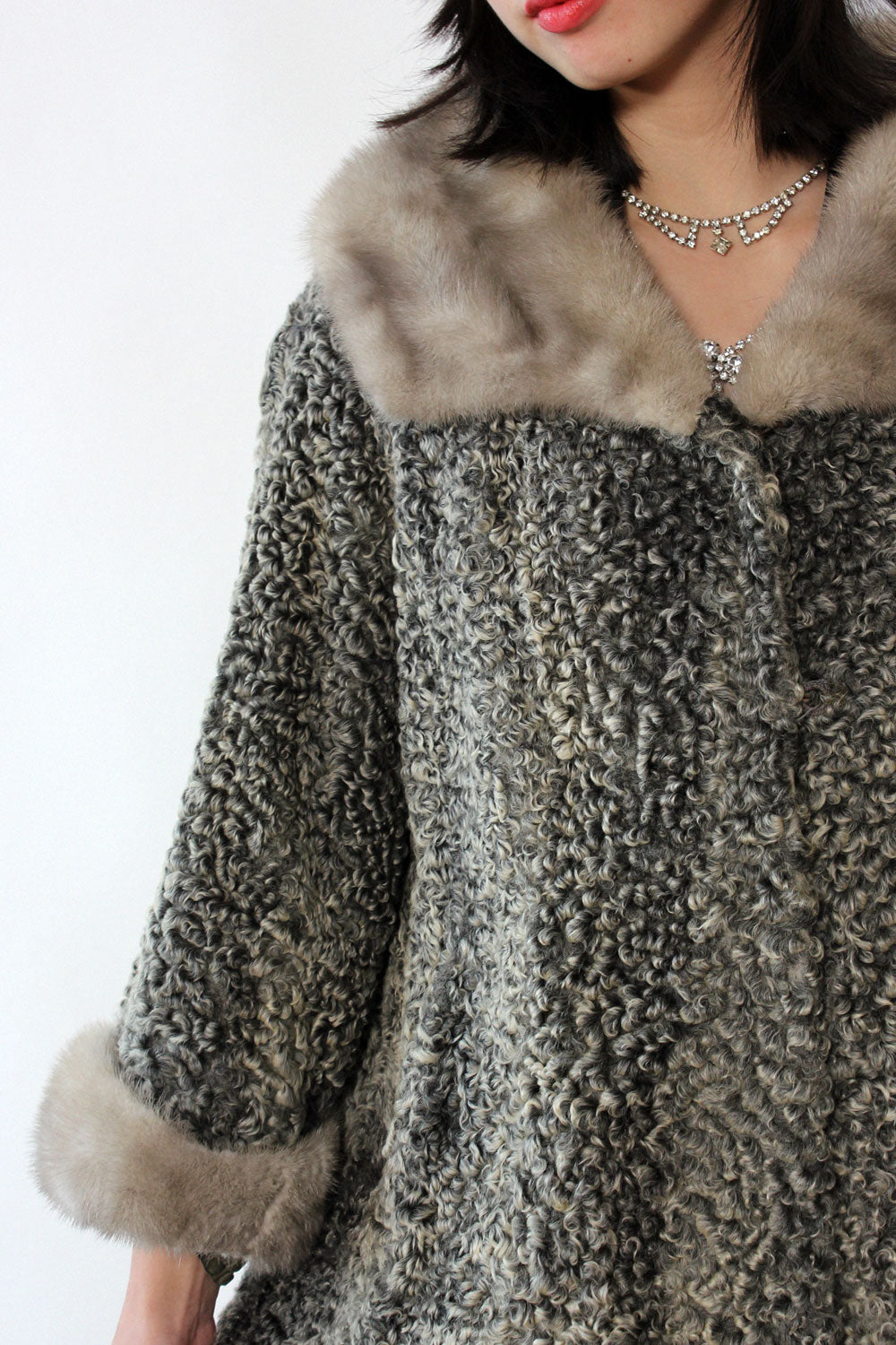 Pewter Lamb & Mink Fur Coat M/L