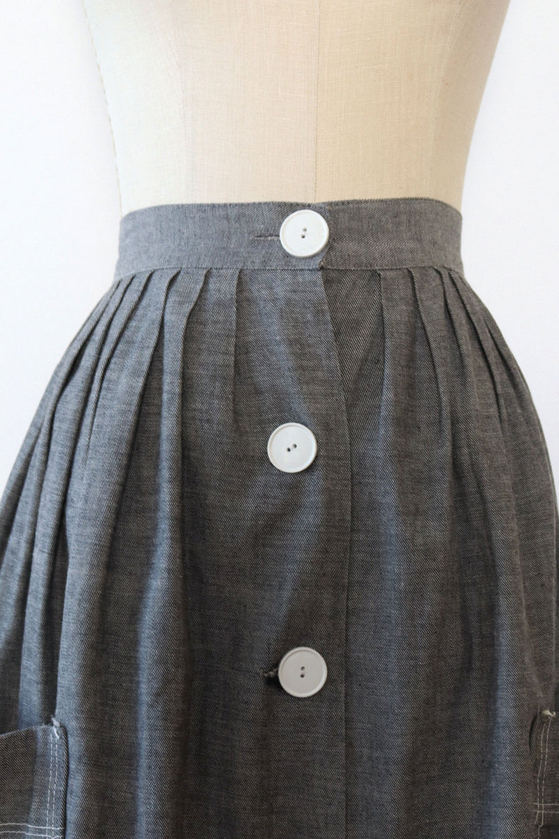 Chambray Apron Pocket Skirt S