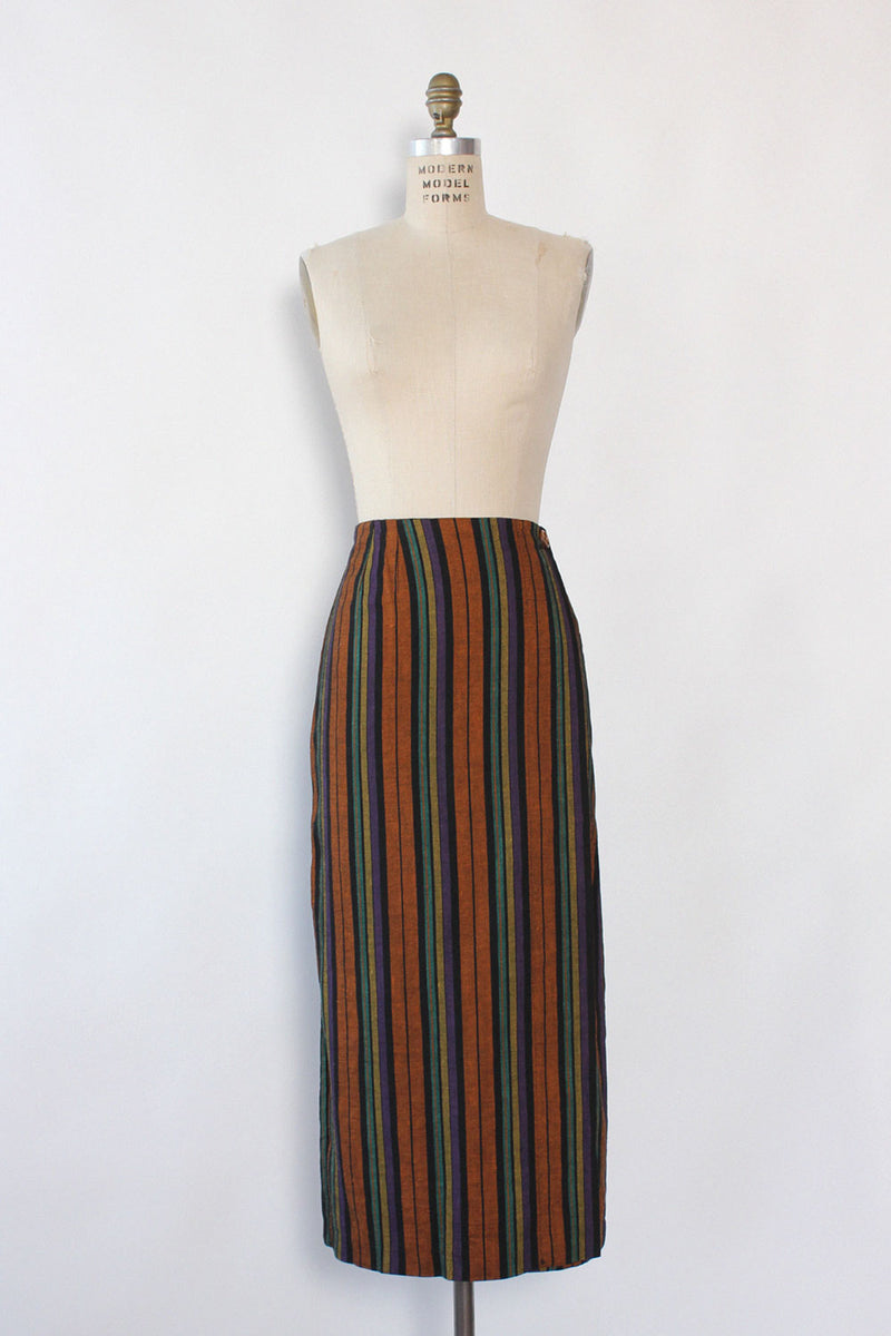 October Stripe Fitted Wrap Skirt M