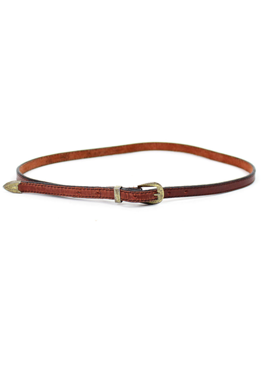 Rust Leather Skinny Belt S/M
