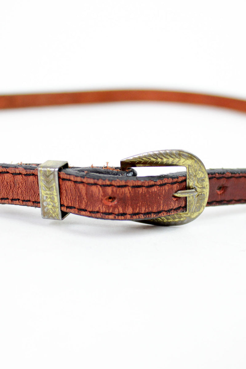 Rust Leather Skinny Belt S/M