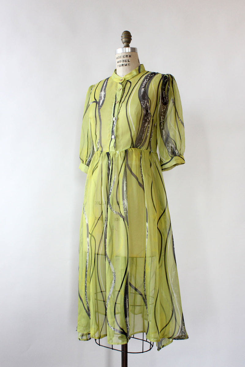 Chartreuse Silky Sheer Dress XS-M