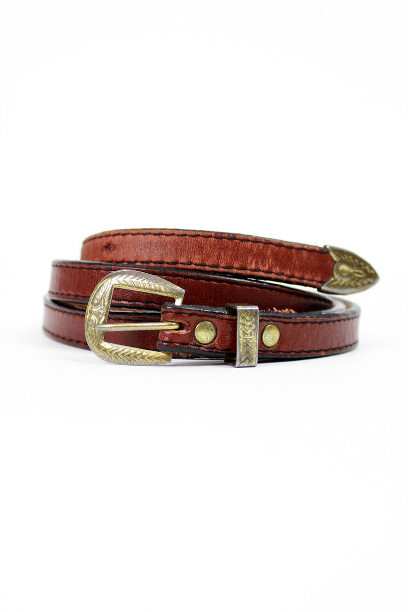 Rust Leather Skinny Belt S/M
