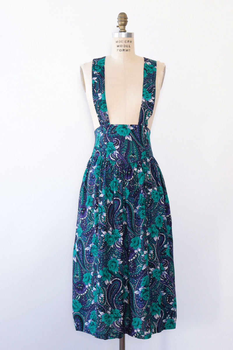 Teal Rose Suspender Skirt M