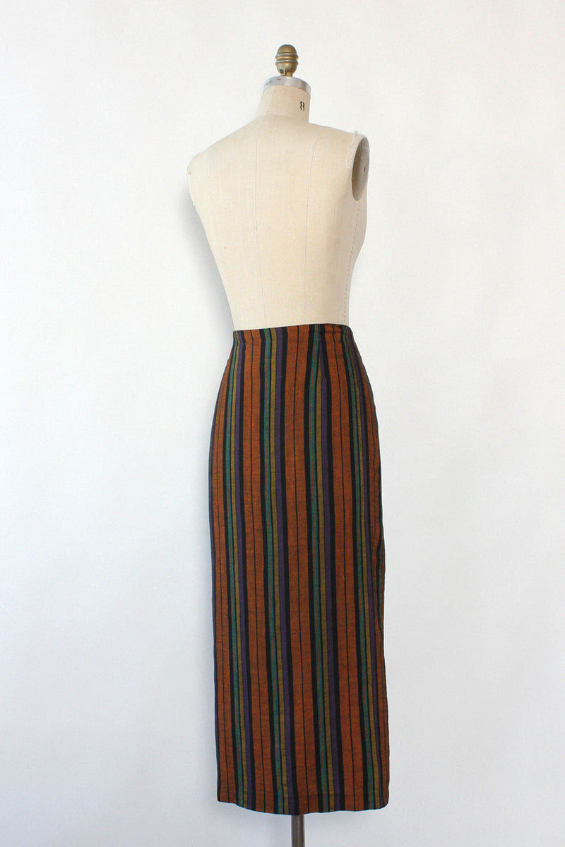 October Stripe Fitted Wrap Skirt M