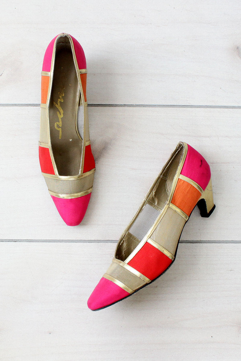 Gold Colorblock Heels 8 1/2