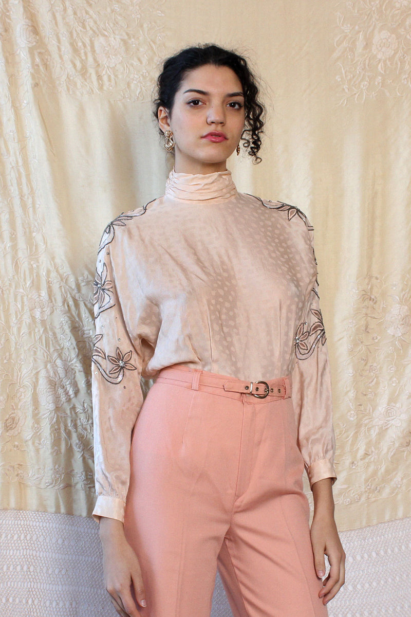 Peach Silk Embellished Blouse S/M