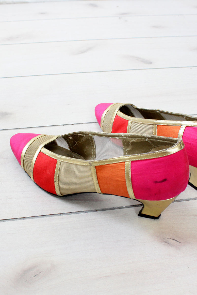 Gold Colorblock Heels 8 1/2
