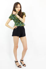 1960s Green Floral Shell Top XS