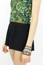 1960s Green Floral Shell Top XS