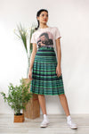 Navy Lime Stripe Pleat Skirt M