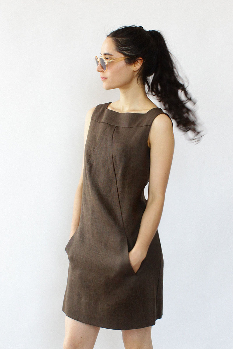 60s Olive Linen Shift XS/S