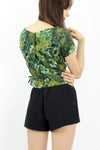 1960s Green Floral Shell Top XS