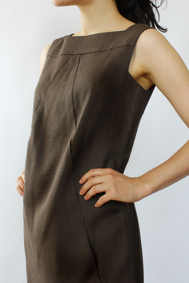 60s Olive Linen Shift XS/S