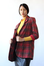 Cranberry Plaid Long Blazer S