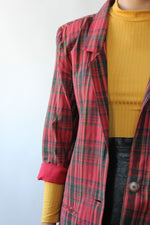 Cranberry Plaid Long Blazer S