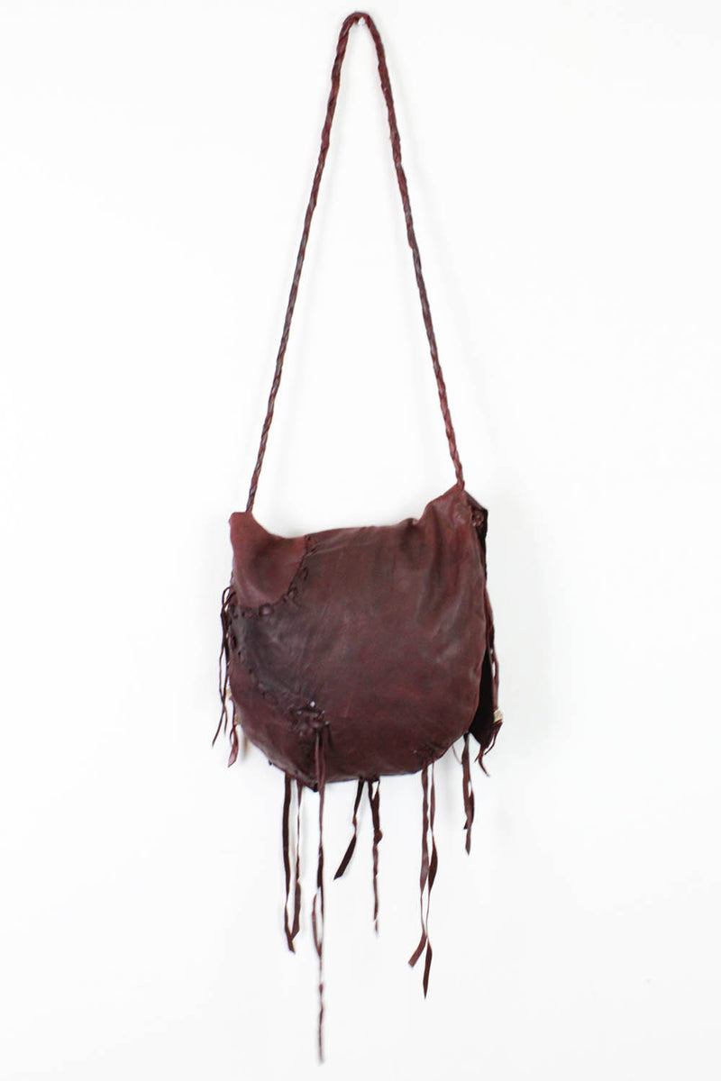 Braided Fringed & Beaded Leather Bag