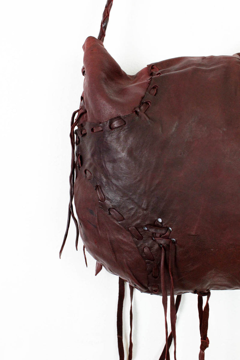Braided Fringed & Beaded Leather Bag