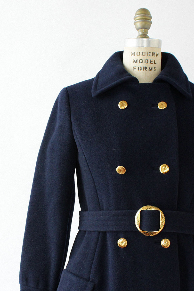 Navy Mod Belted Coat XS